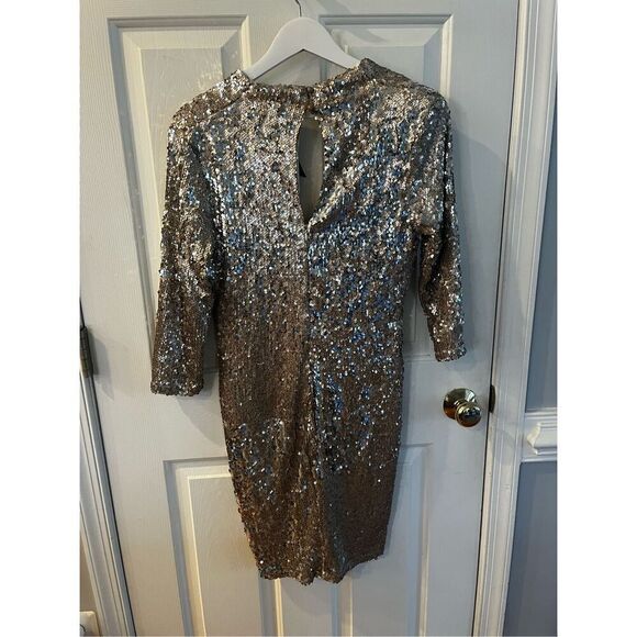 ASOS tfnc Paris DeepTaupe & Silver Sequin Bodycon Party Dress sz 14 NWT - Picture 8 of 9